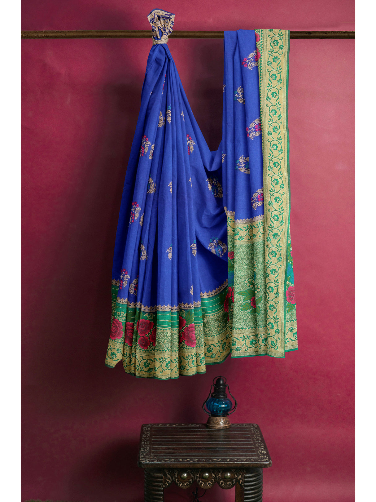 Mimosa Womens Art Silk Saree Patola Royal Blue Color