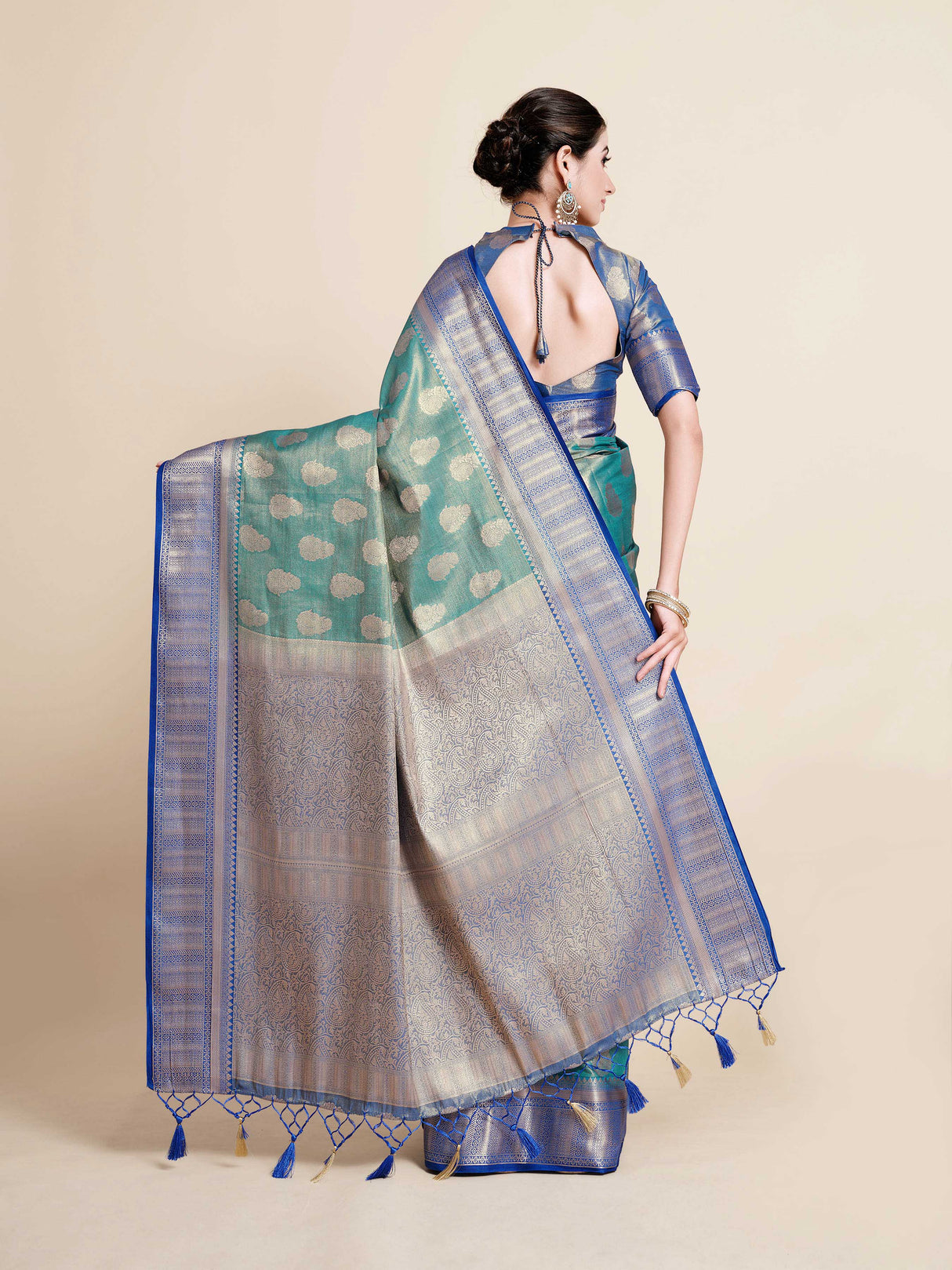 Mimosa Womens Art Silk Saree Kanjivaram Saffire Color