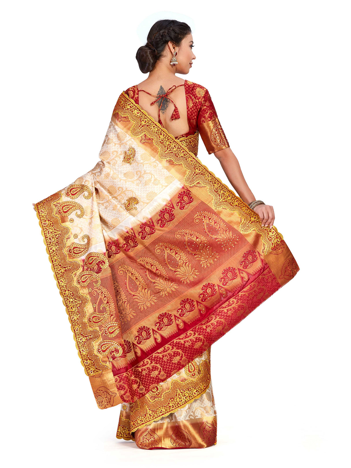 Mimosa Womens Art Silk Saree Kanjivaram Halfwhite Color