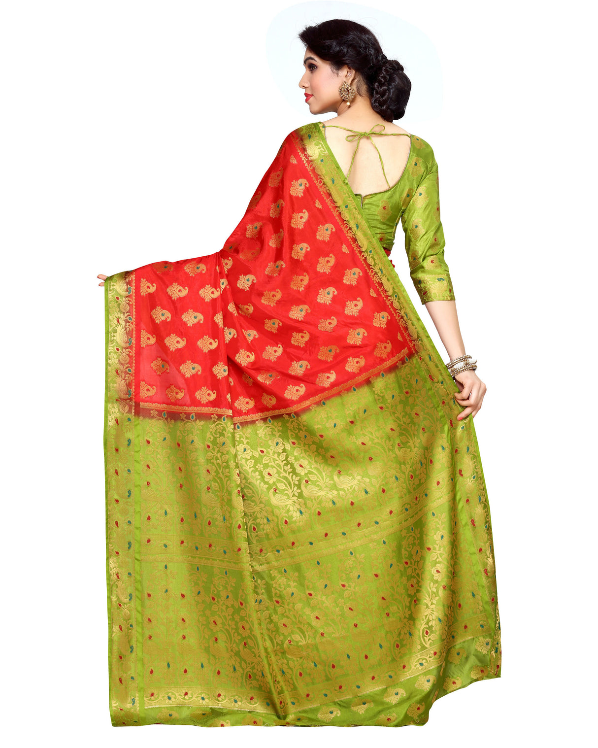 Mimosa Womens Art Silk Saree Kanjivaram Red Color