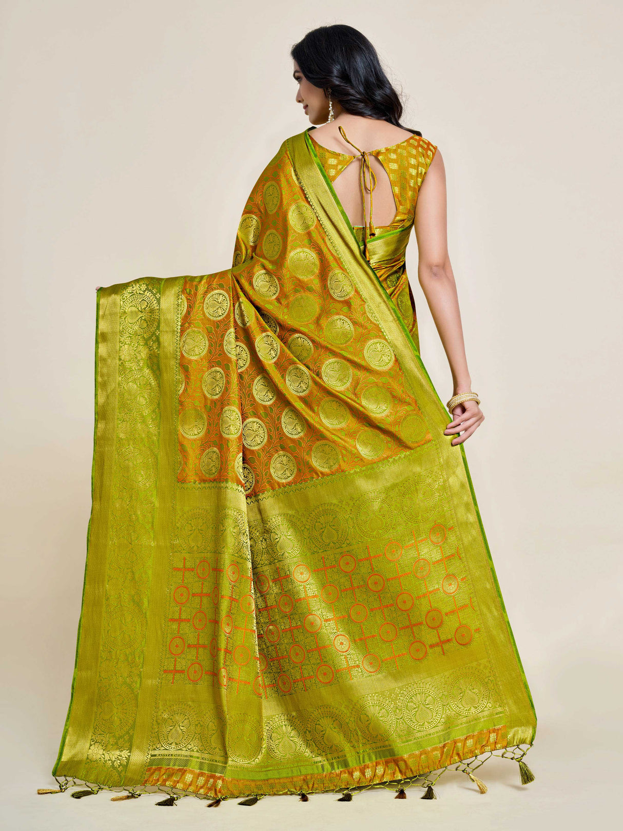 Mimosa Womens Art Silk Saree Kanjivaram Olive Color
