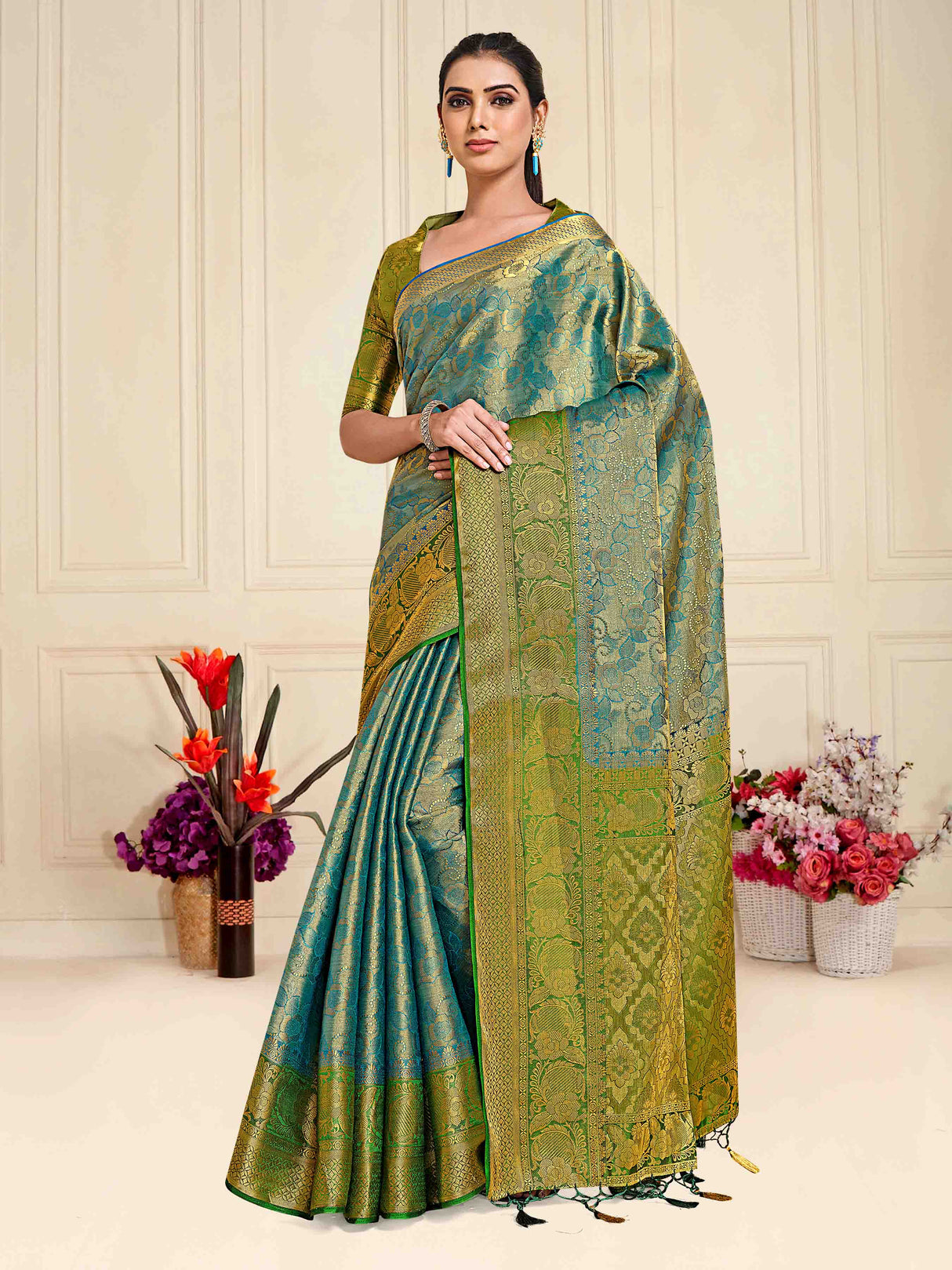 Mimosa Womens Art Silk Saree Kanjivaram Ananda Color