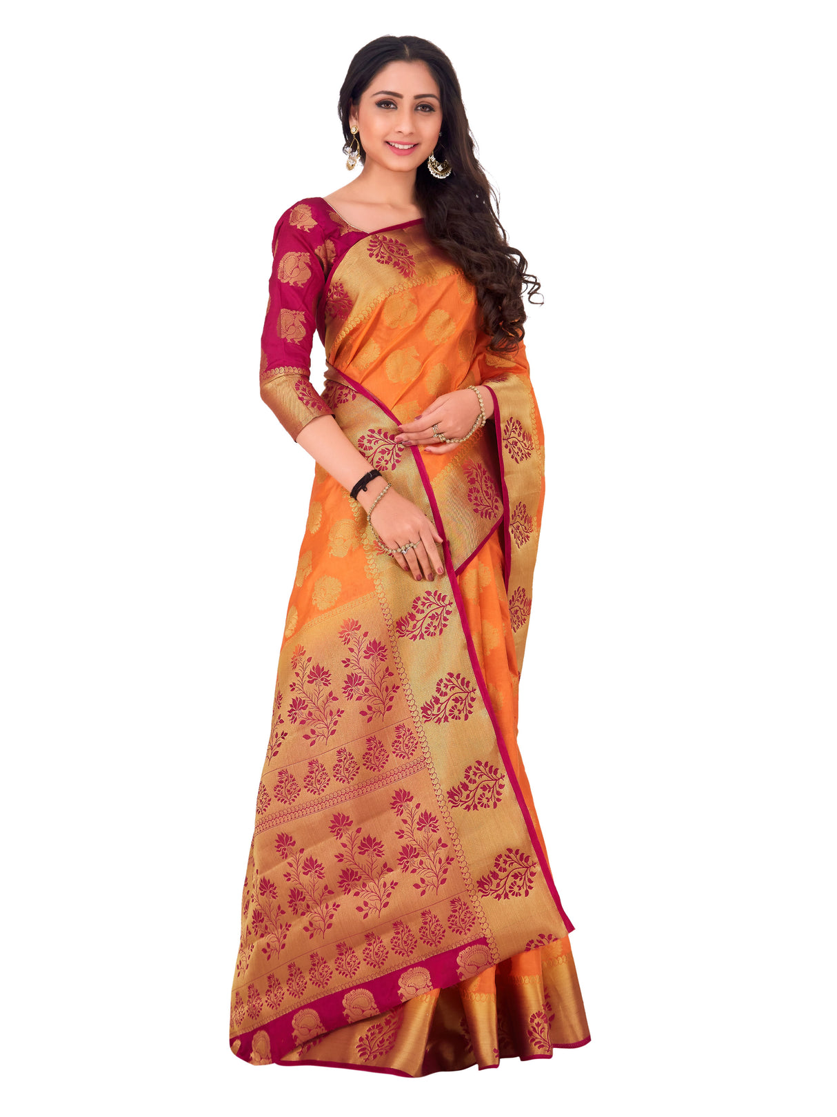Mimosa Womens Art Silk Saree Kanjivaram Peach Color