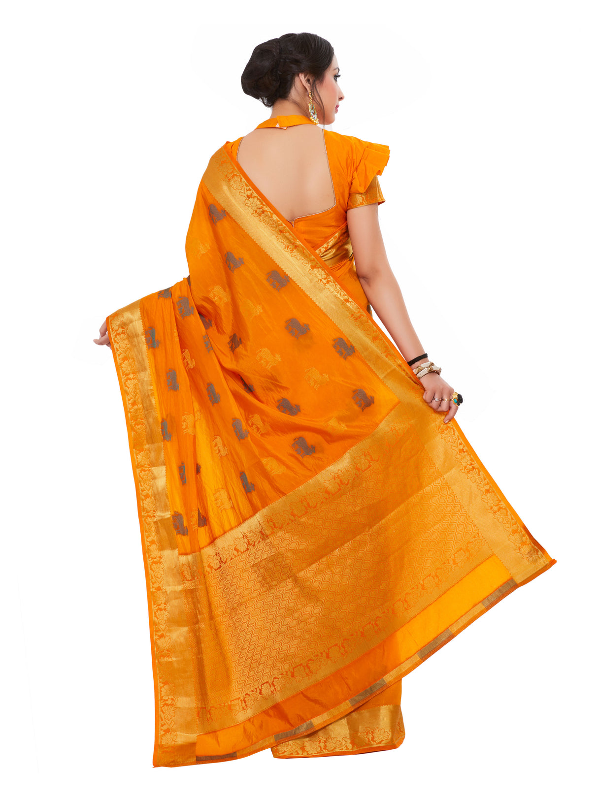 Mimosa Womens Art Silk Saree Kanjivaram Gold Color