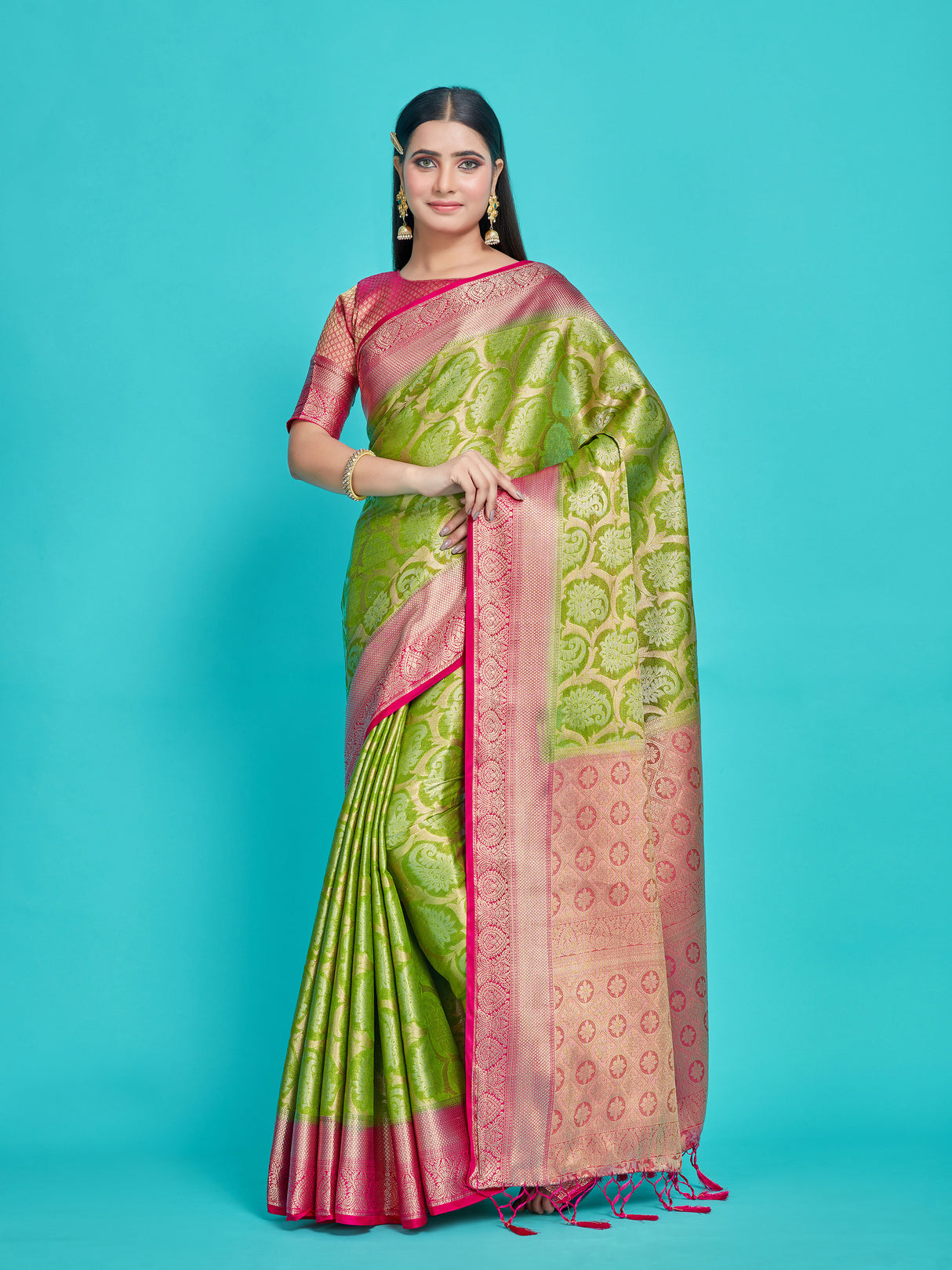Mimosa Women's Woven Design Kanjivaram Style Art Silk Saree With Blouse Piece : SA0000385OLFREE