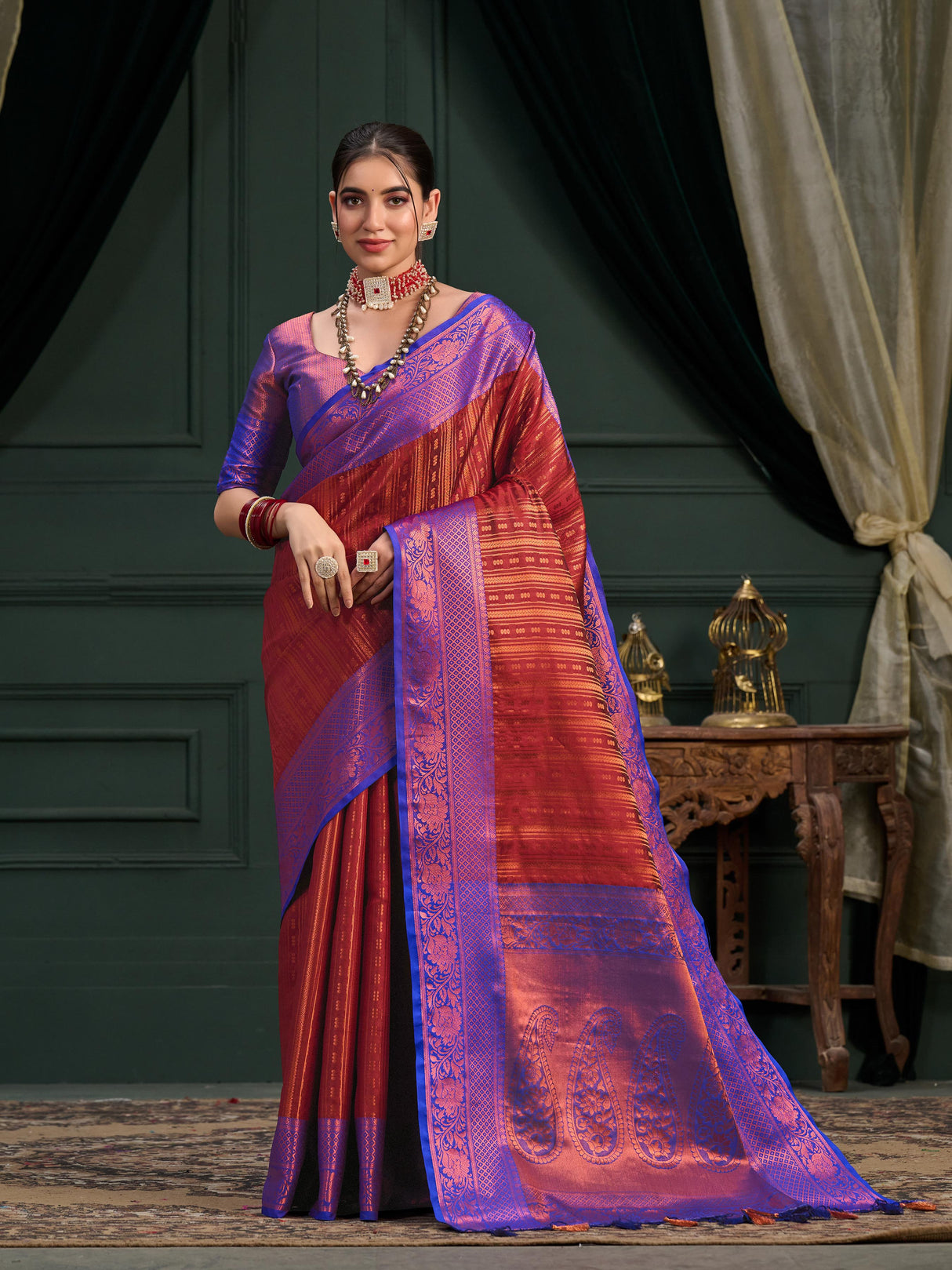 Mimosa Women's Woven Design Kanjivaram Art Silk Saree With Blouse Piece : SA0000914MR