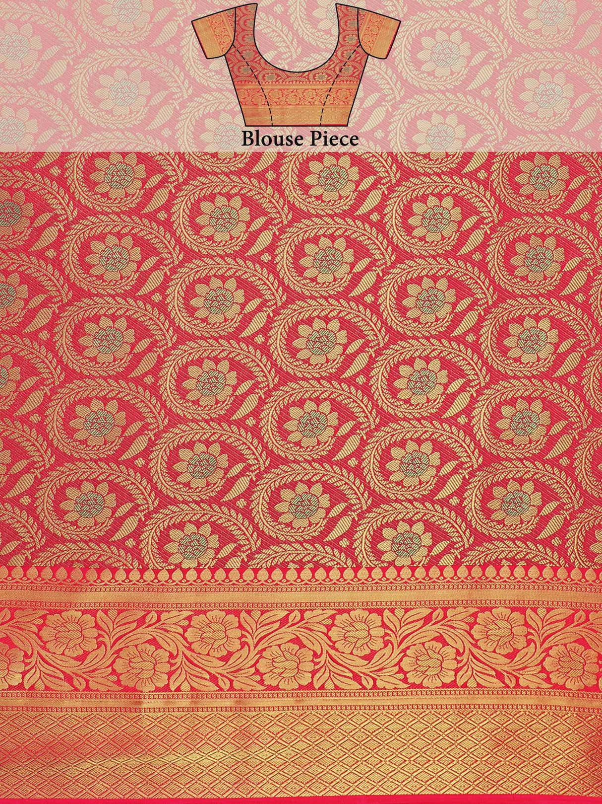 Mimosa Womens Art Silk Saree Kanjivaram Strawberry Color