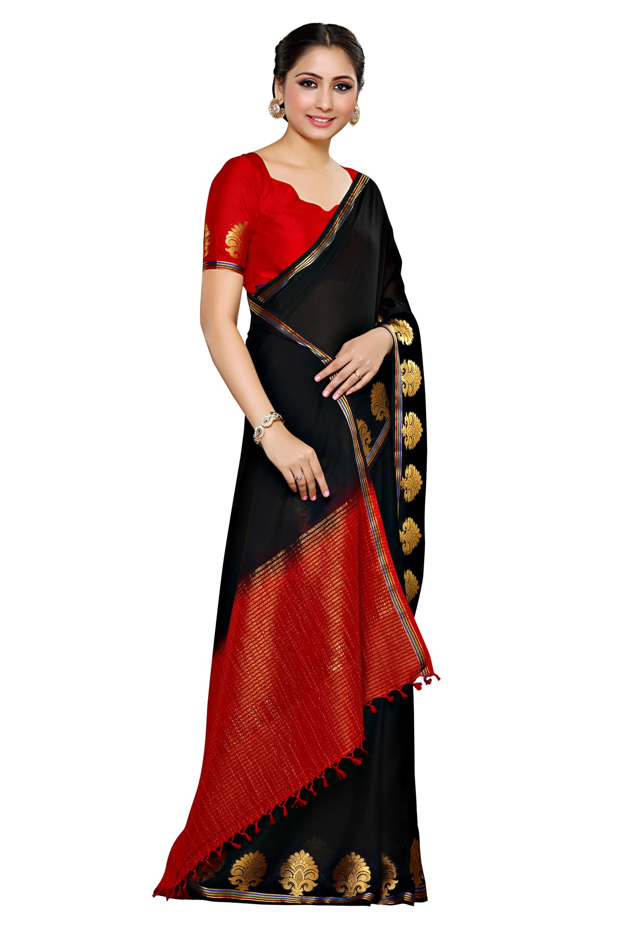 Mimosa Womens Crepe Saree Mysore Silk style Black Color