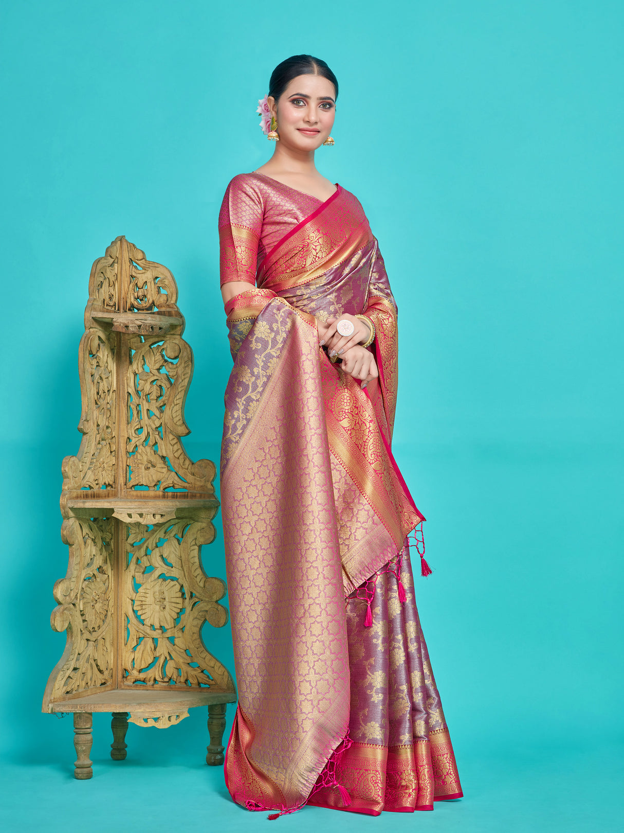 Mimosa Women's Woven Design Kanjivaram Style Art Silk Saree With Blouse Piece : SA0000375MRFREE