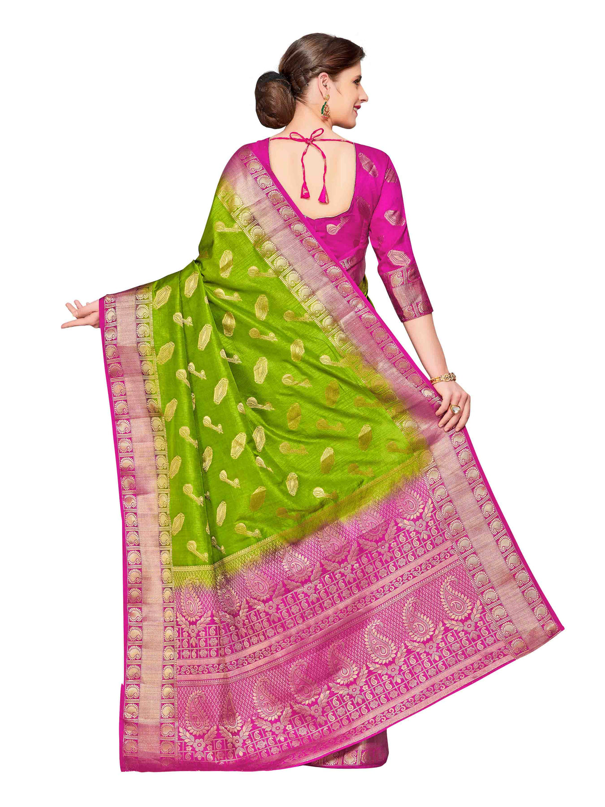 Mimosa Womens Art Silk Saree Kanjivaram Olive Color