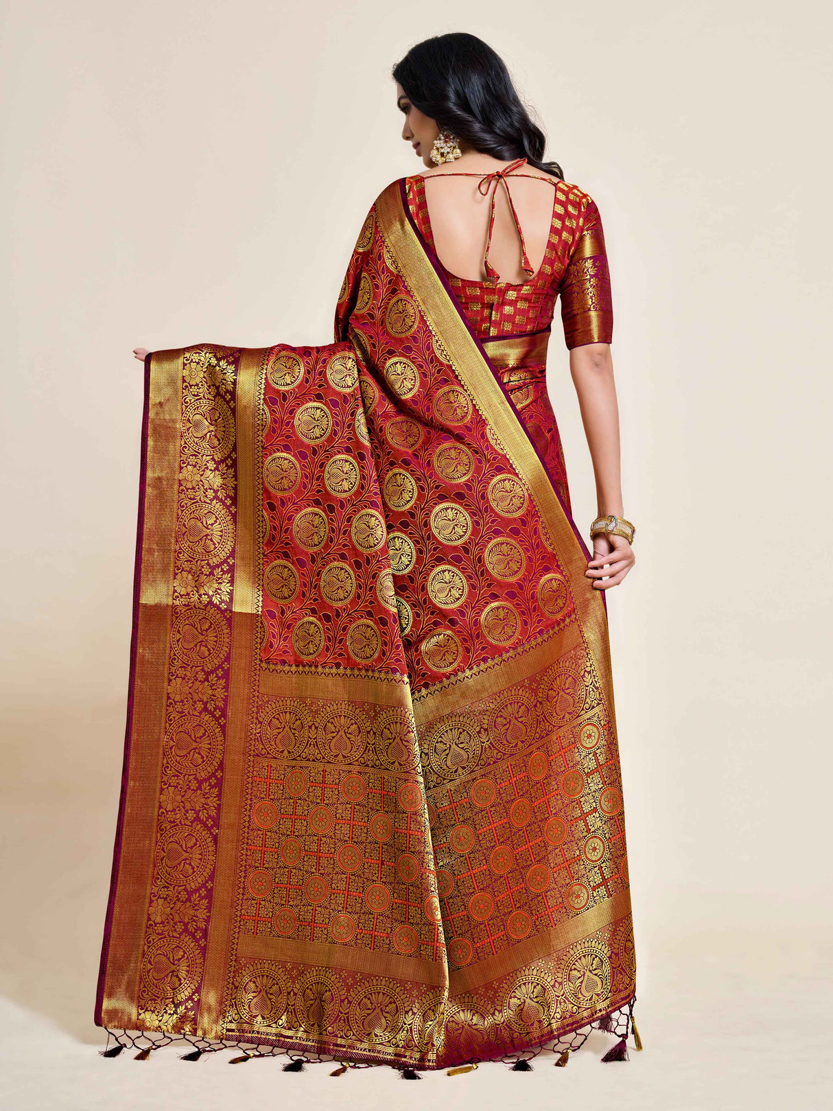 Mimosa Womens Art Silk Saree Kanjivaram Wine Color