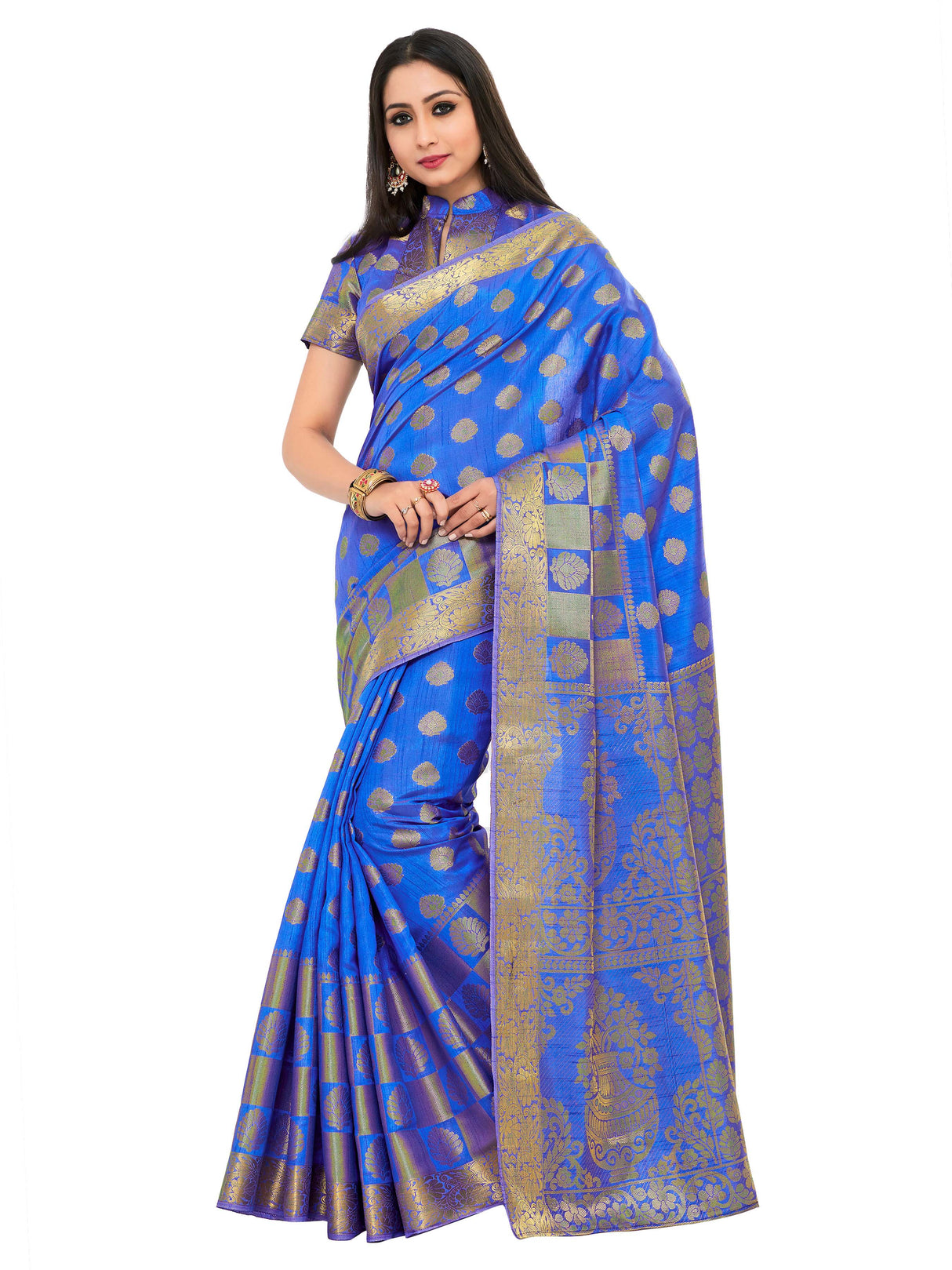 Mimosa Womens Art Silk Saree Kanjivaram Royal Blue Color