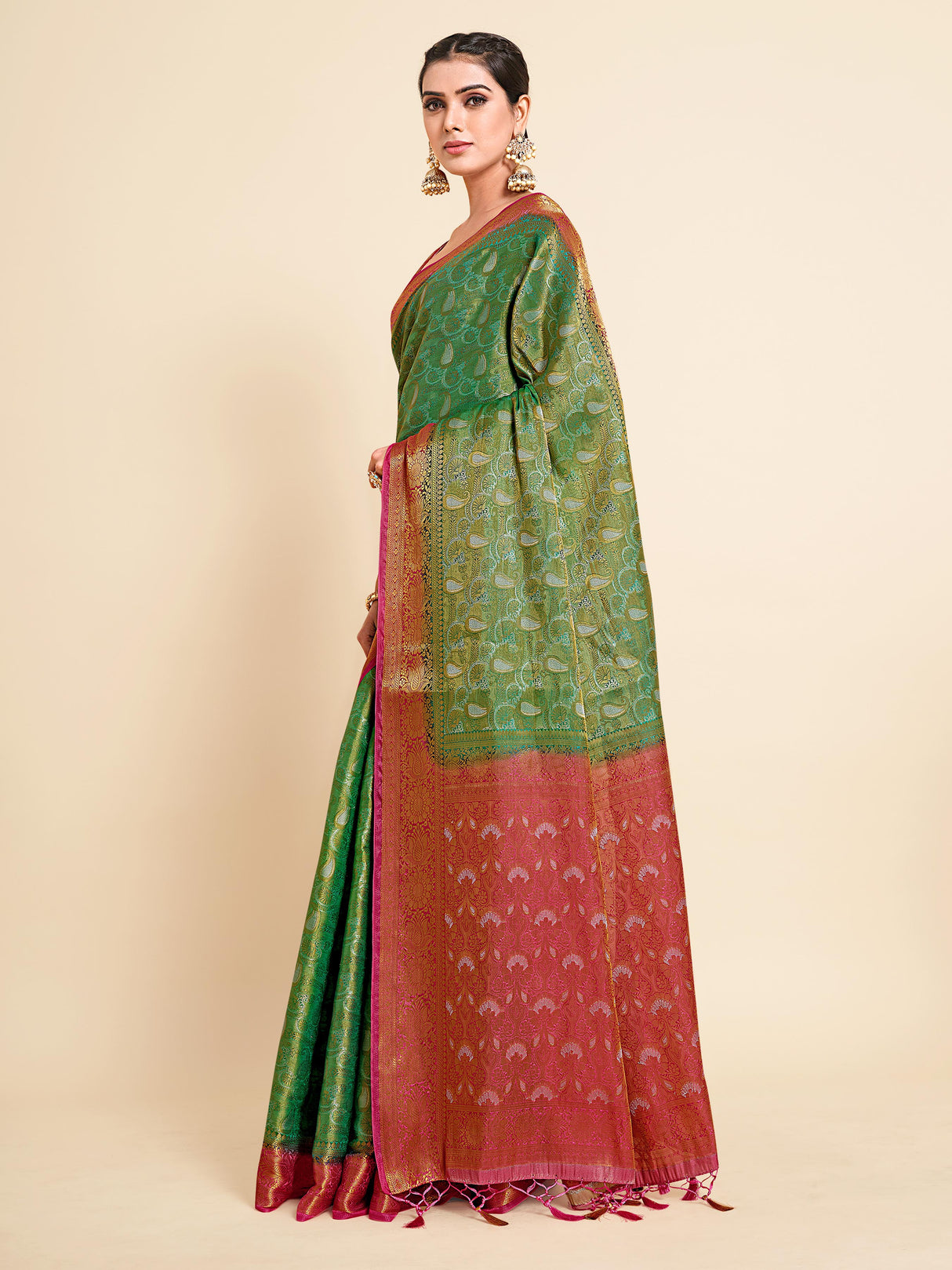 Mimosa Womens Art Silk Saree Kanjivaram Rama Color