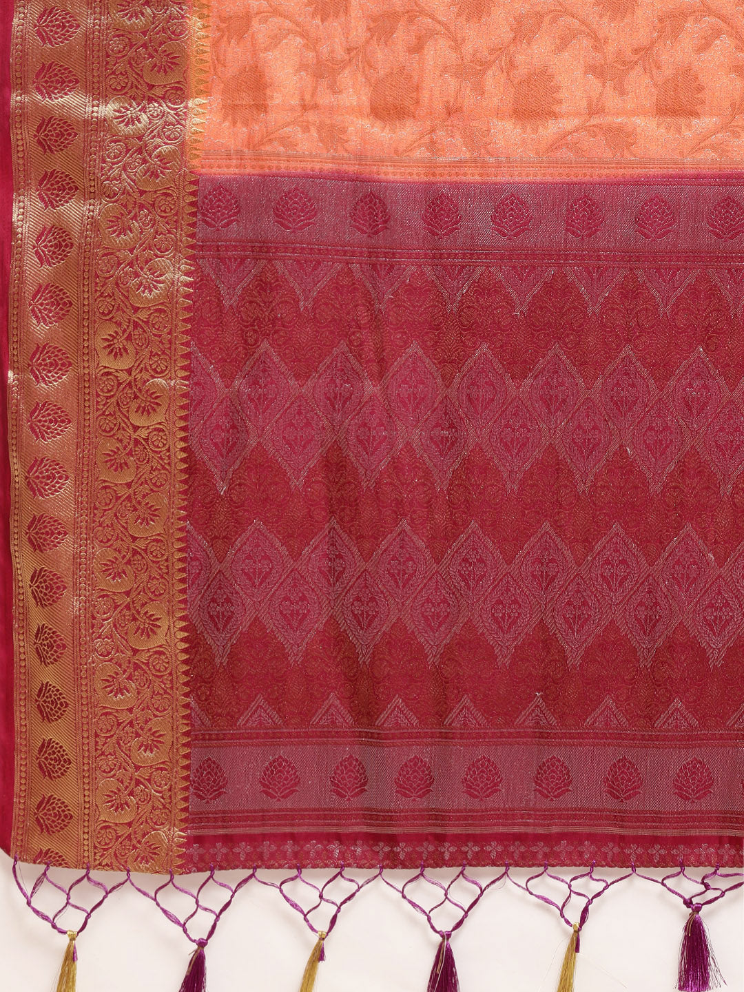 Mimosa Womens Art Silk Saree Kanjivaram Peach Color
