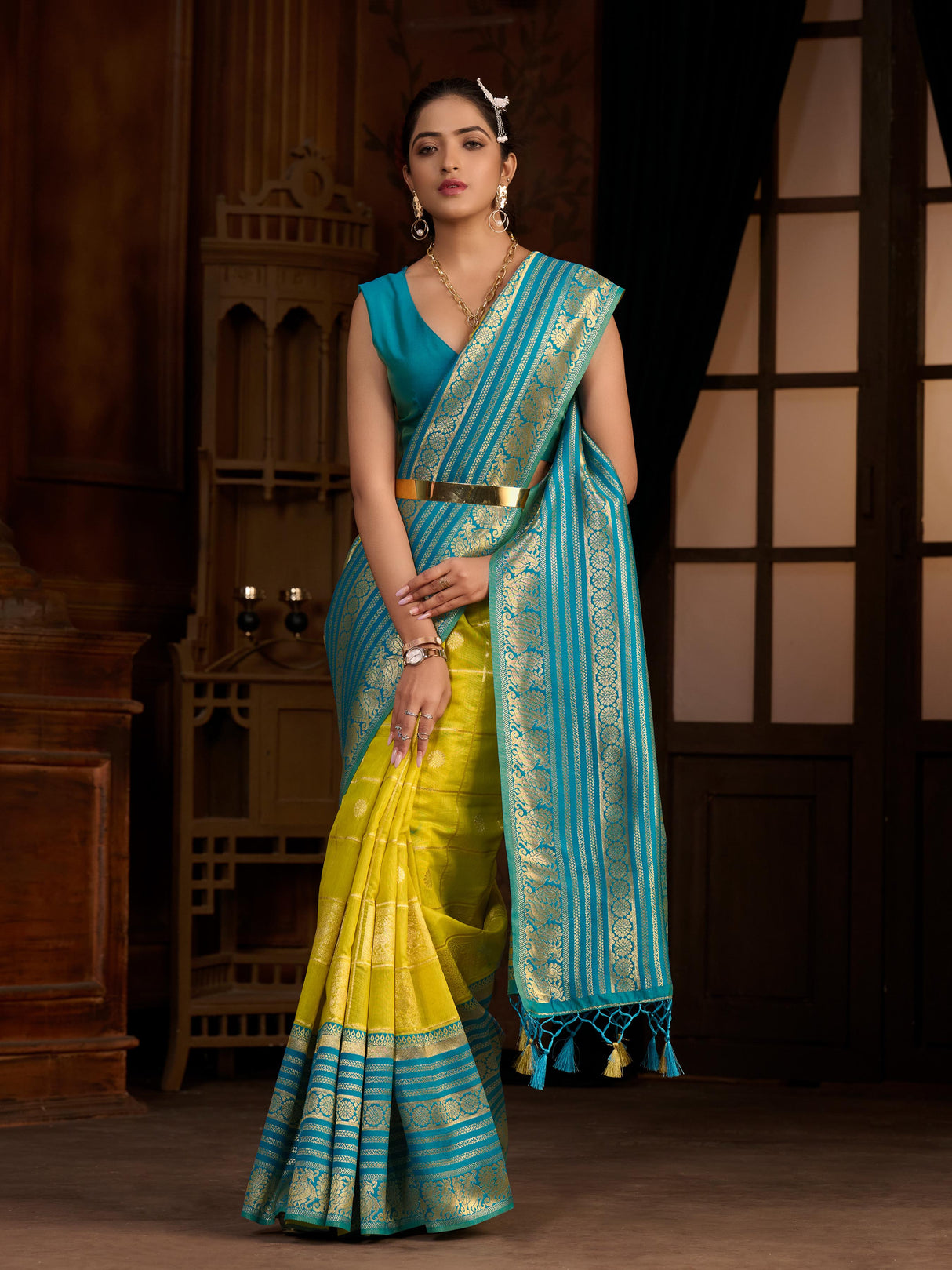 Mimosa Women's Woven Design Kanjivaram Style Art Silk Saree With Blouse Piece : SA0000870OL
