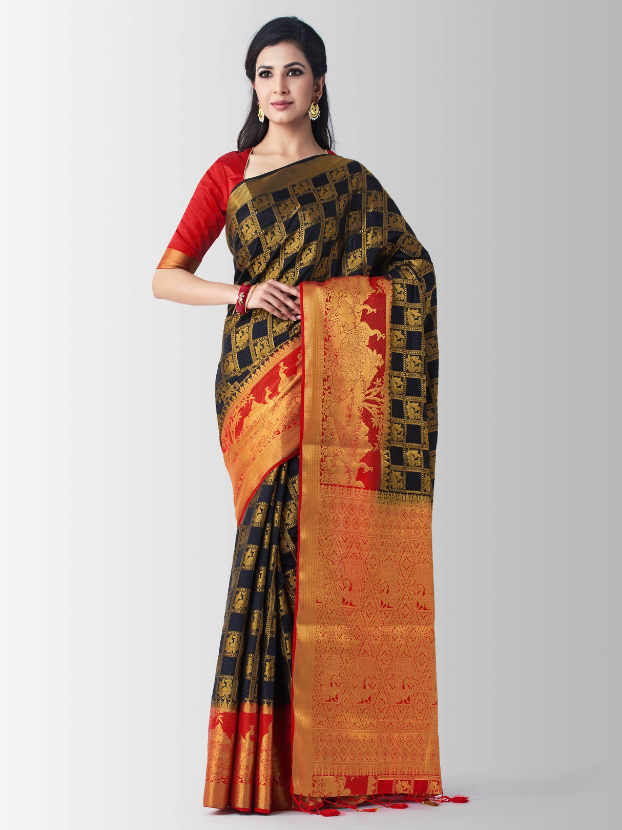 Mimosa Womens Art Silk Saree Kanjivaram Black Color