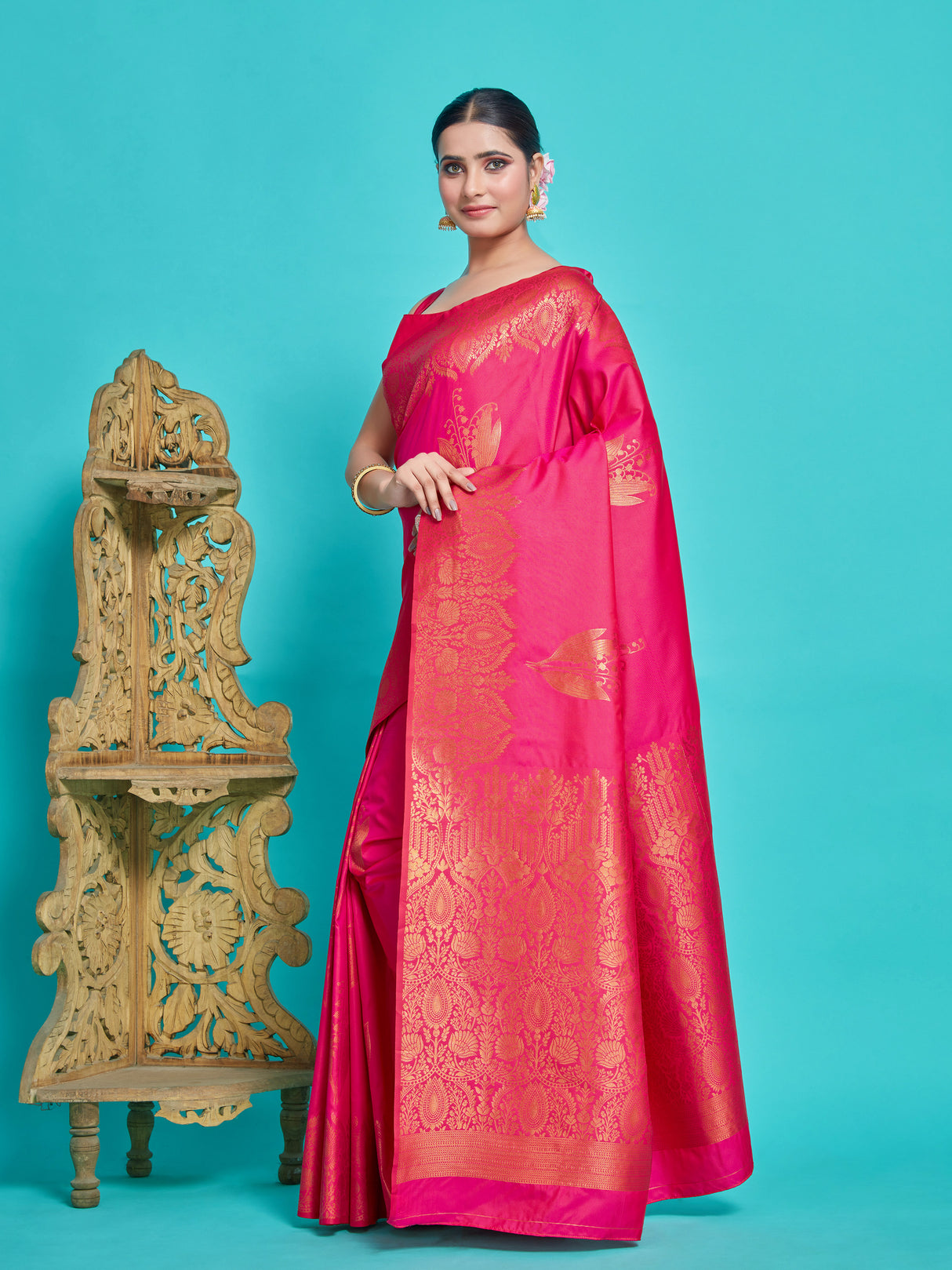 Mimosa Women's Woven Design Kanjivaram Style Art Silk Saree With Blouse Piece : SA00001382RNFREE