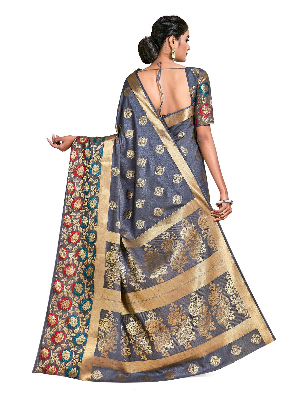 Mimosa Womens Art Silk Saree Kanjivaram Grey Color
