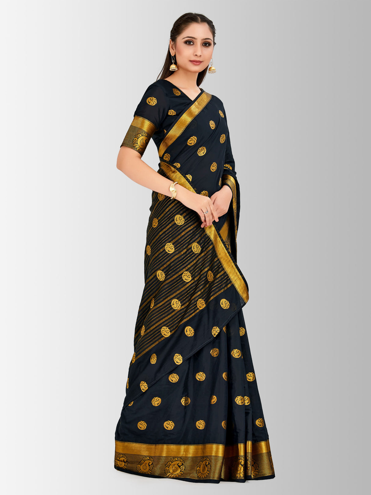 Mimosa Womens Crepe Saree Mysore Silk Black Color
