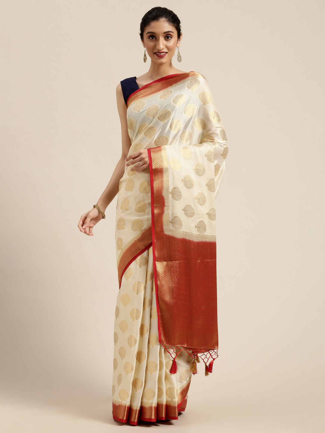 Mimosa Womens Crepe Saree Mysore Silk Halfwhite Color