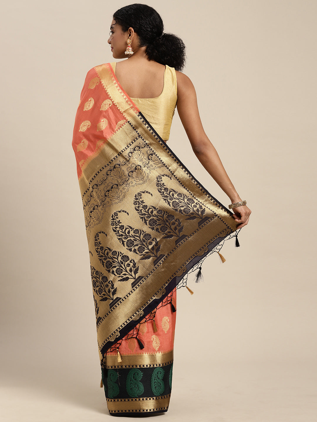 Mimosa Womens Art Silk Saree Kanjivaram Peach Color