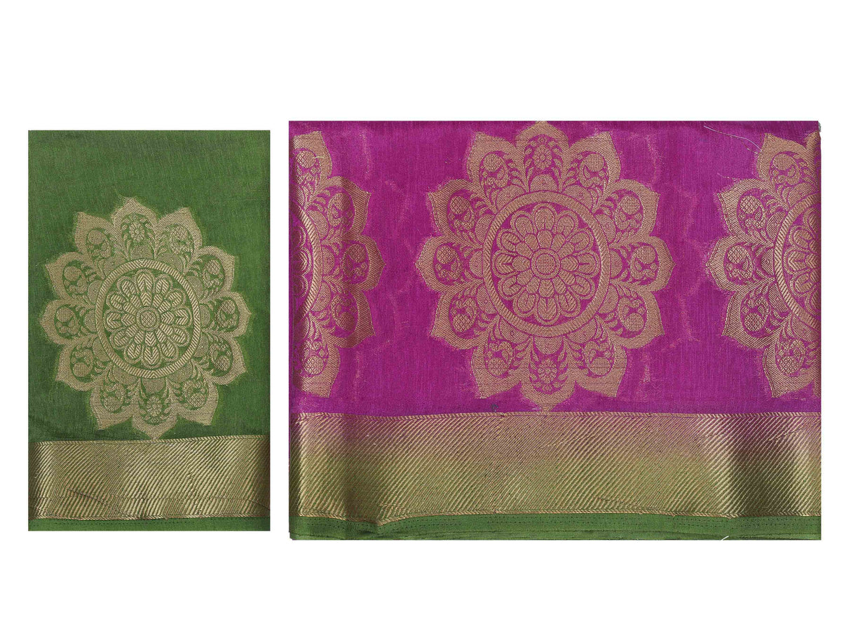 Mimosa Womens Linen Saree Kanjivaram style Mejanta Color