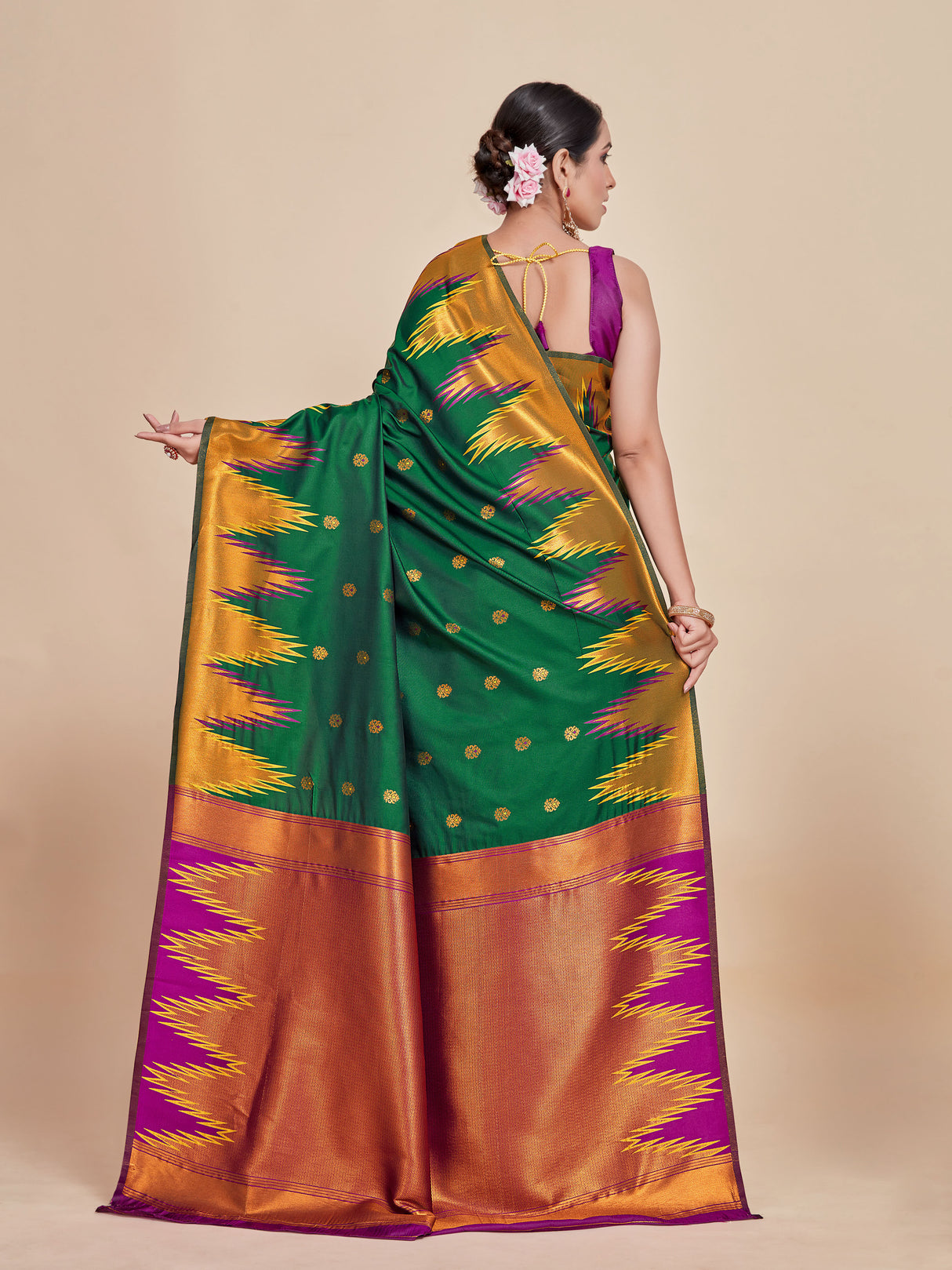 Mimosa Women's Woven Design Kanjivaram Style Art Silk Saree With Blouse Piece : SA00001386BGFREE