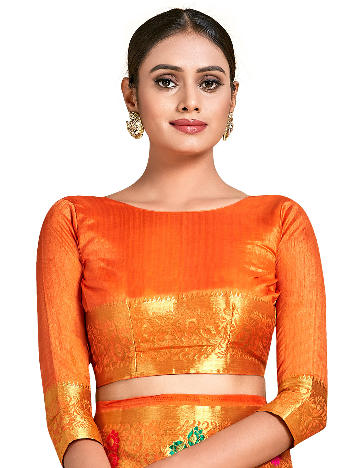 Mimosa Womens Art Silk Saree Dharmavaram Orange Color