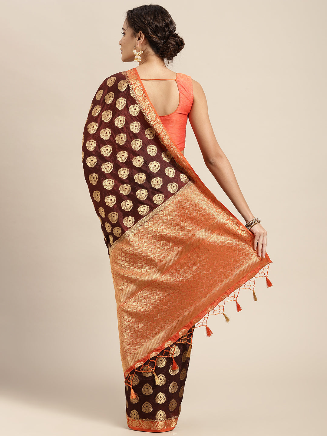 Mimosa Womens Art Silk Saree Kanjivaram Chocolate Color