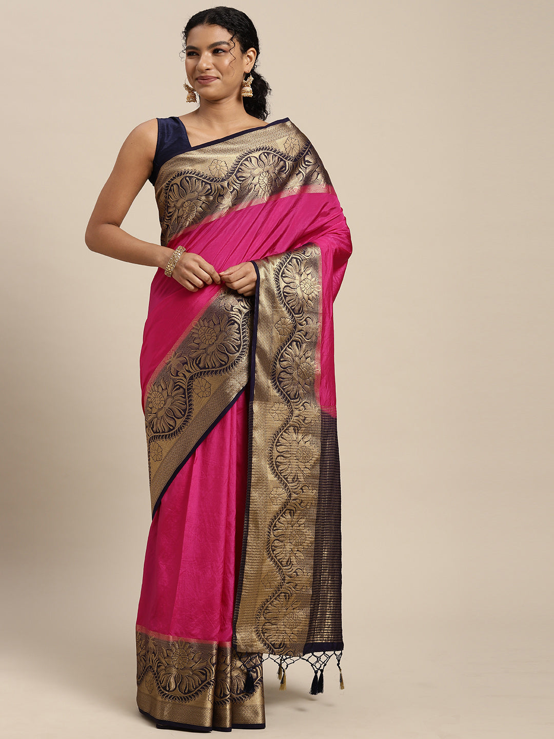 Mimosa Womens Art Silk Saree Kanjivaram Rani Color