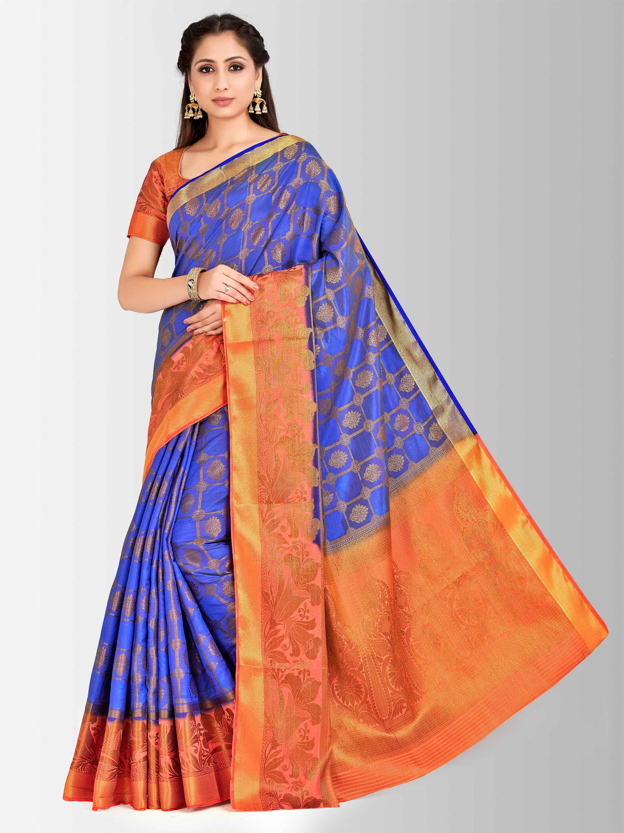 Mimosa Womens Art Silk Saree Kanjivaram Royal Blue Color
