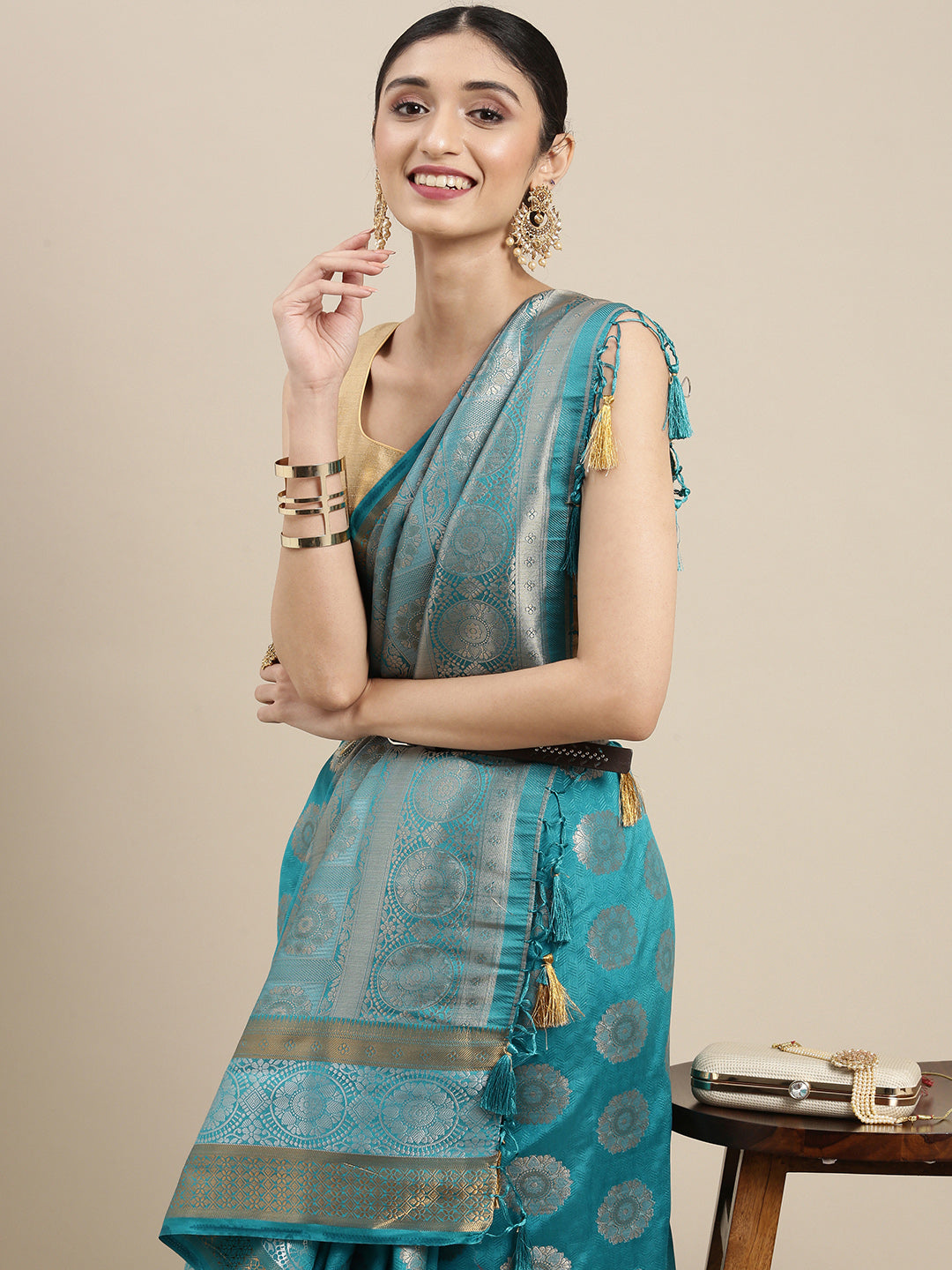 Mimosa Womens Art Silk Saree Kanjivaram Saffire Color