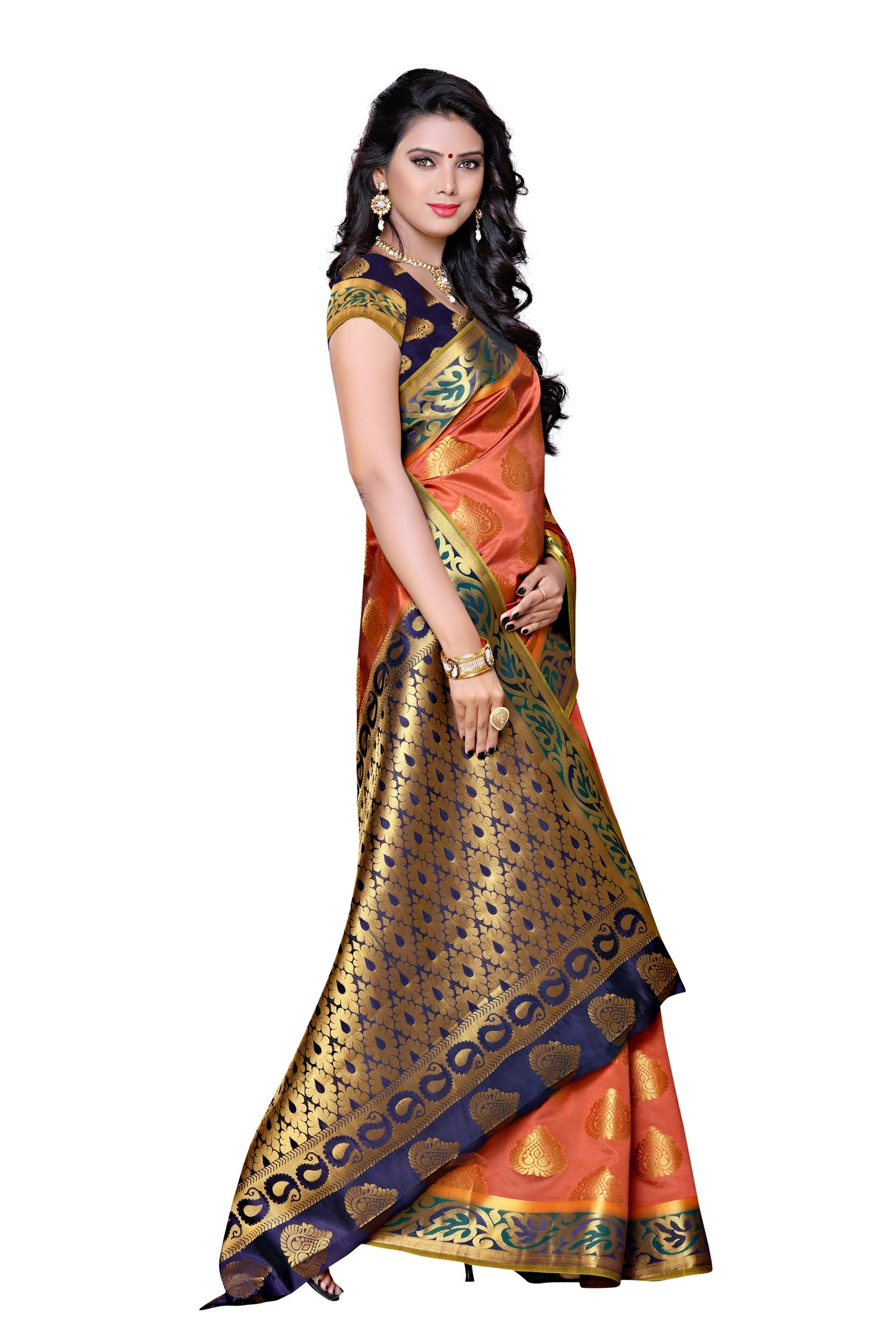 Mimosa Womens Art Silk Saree Kanjivaram Peach Color