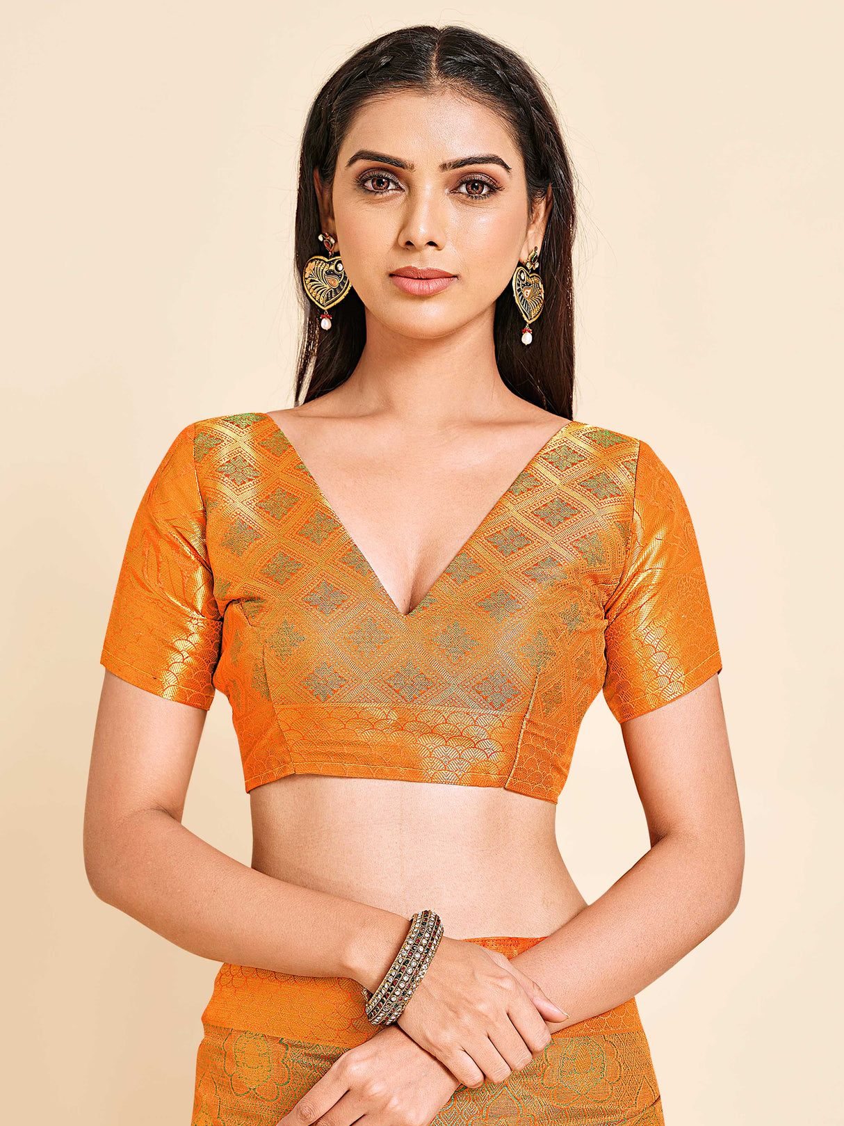 Mimosa Womens Art Silk Saree Kanjivaram Orange Color