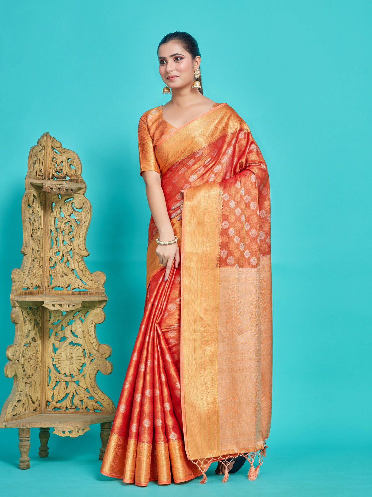 Mimosa Women's Woven Design Kanjivaram Style Art Silk Saree With Blouse Piece : SA0000410MRFREE