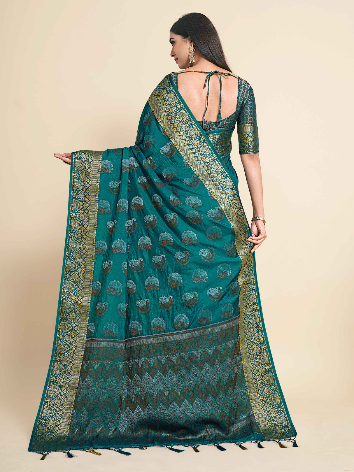 Mimosa Womens Art Silk Saree Kanjivaram Saffire Color