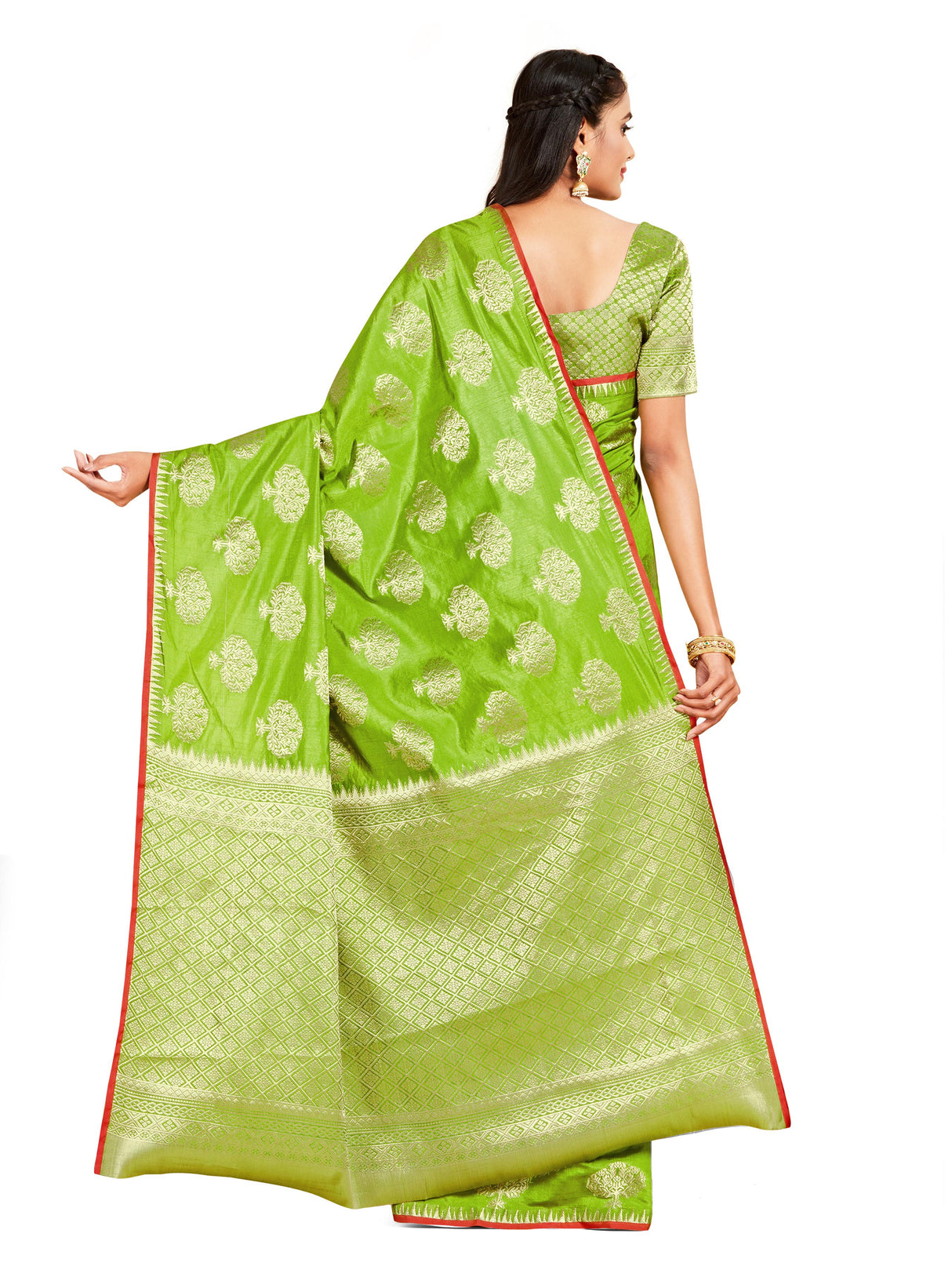 Mimosa Womens Art Silk Saree Kanjivaram Olive Color