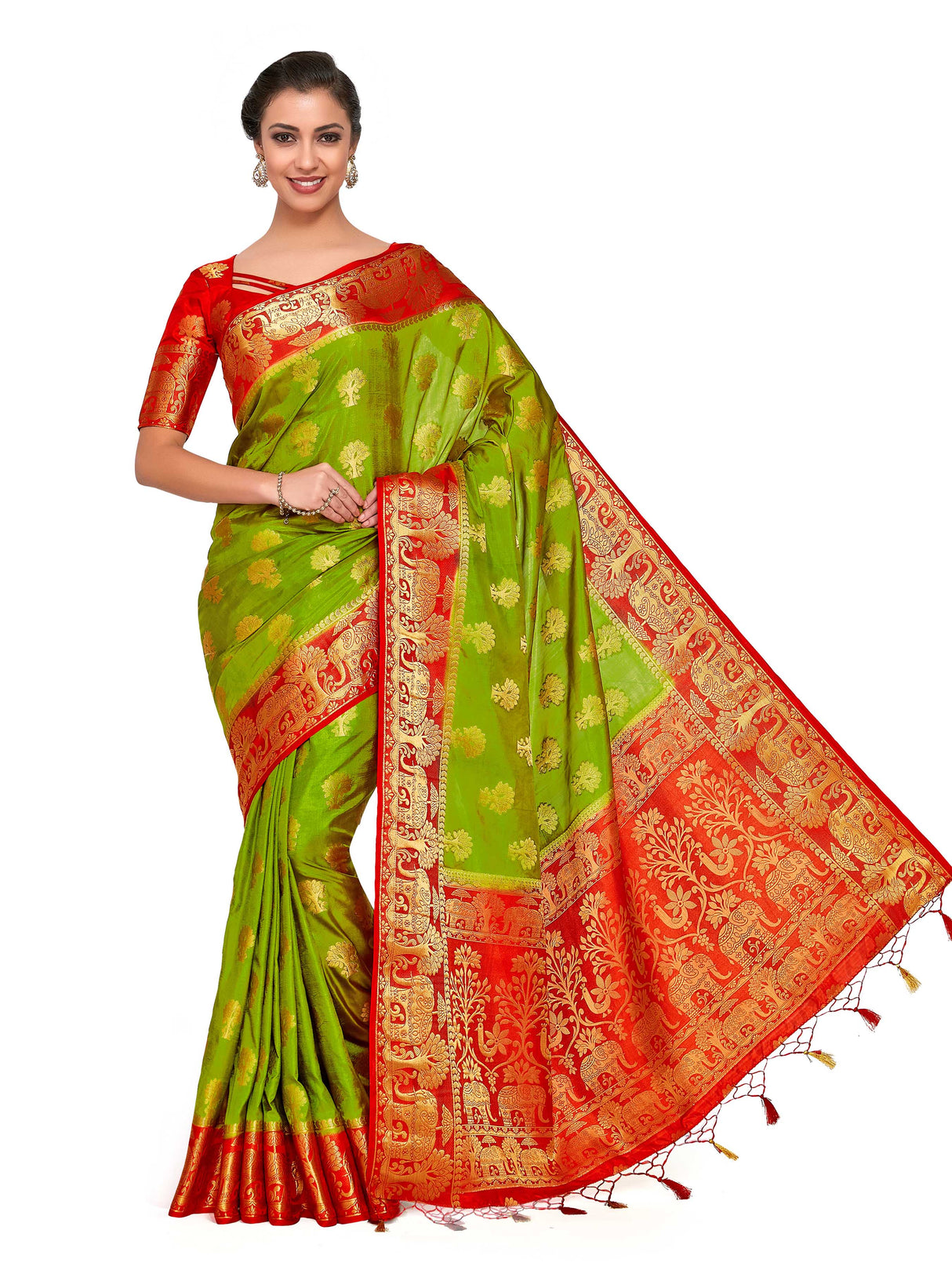 Mimosa Womens Art Silk Saree Kanjivaram Olive Color