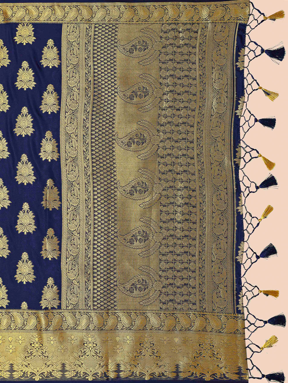 Mimosa Womens Art Silk Saree Kanjivaram Navy Blue Color