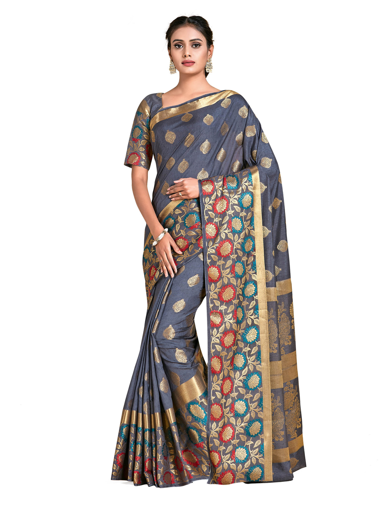 Mimosa Womens Art Silk Saree Kanjivaram Grey Color