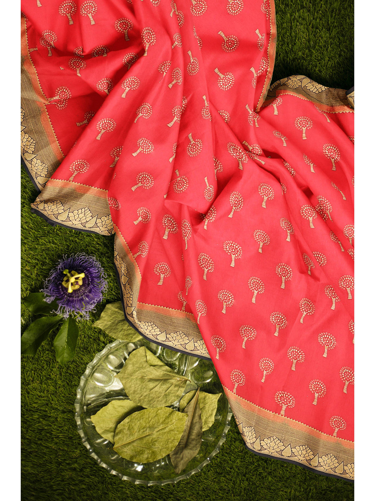 Mimosa Womens Art Silk Saree Kanjivaram Strawberry Color