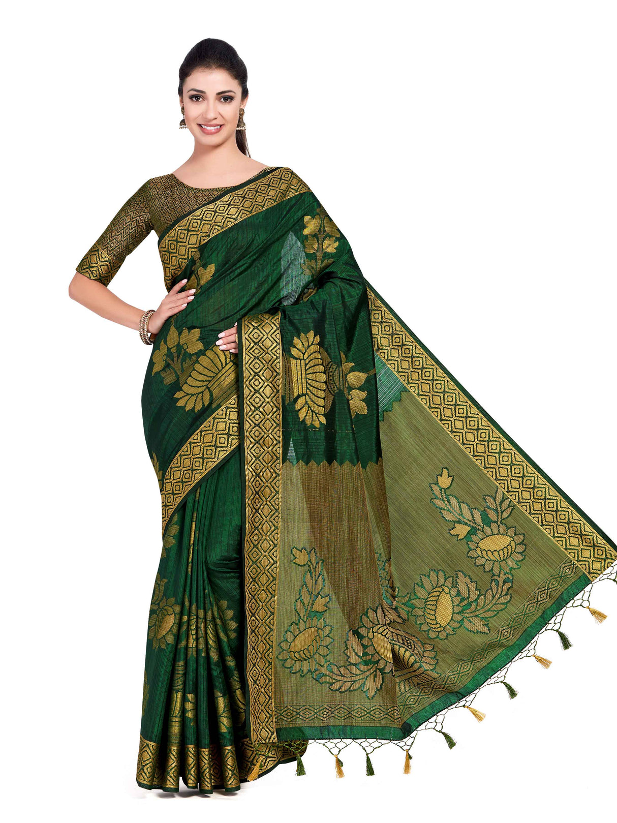 Mimosa Womens Art Silk Saree Kanjivaram BGreen Color
