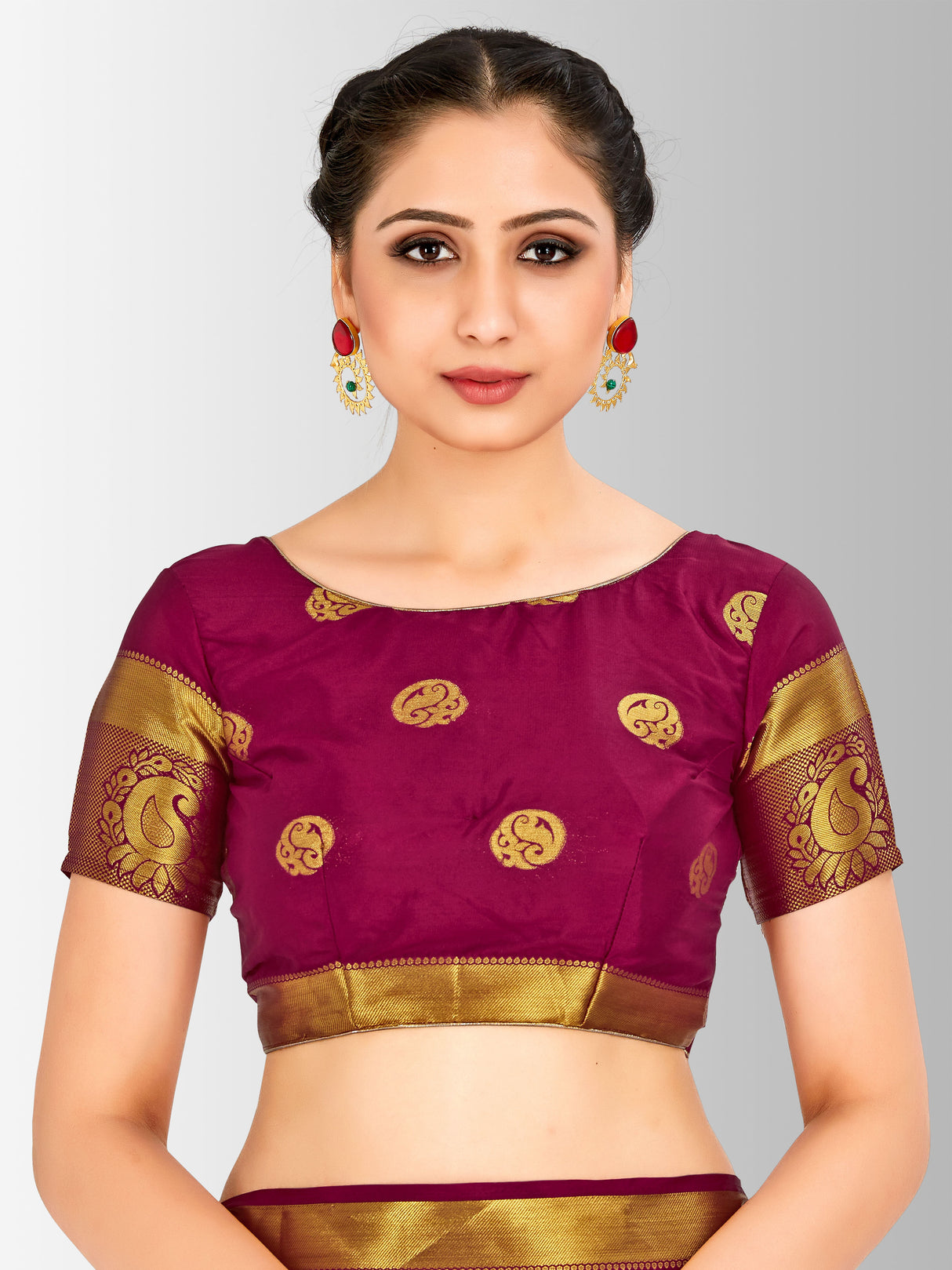 Mimosa Womens Crepe Saree Mysore Silk Wine Color