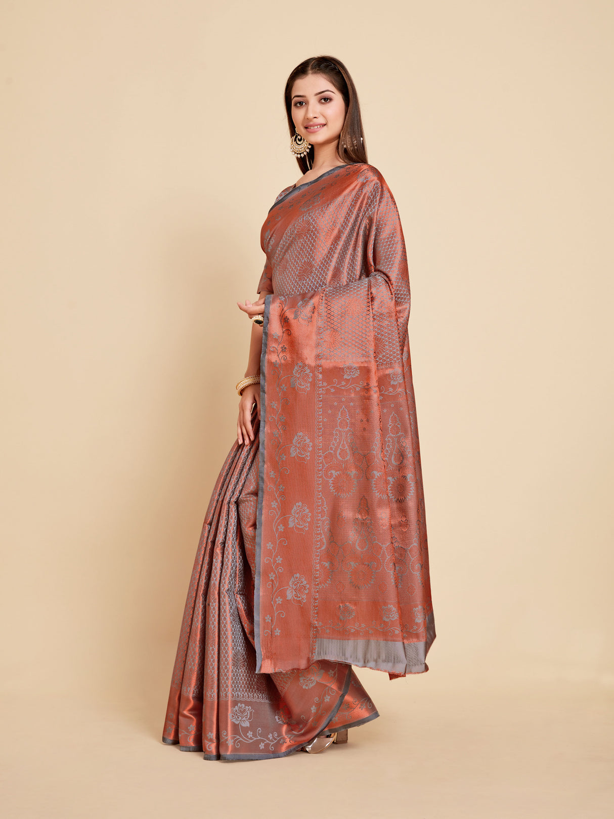 Mimosa Womens Art Silk Saree Kanjivaram Grey Color