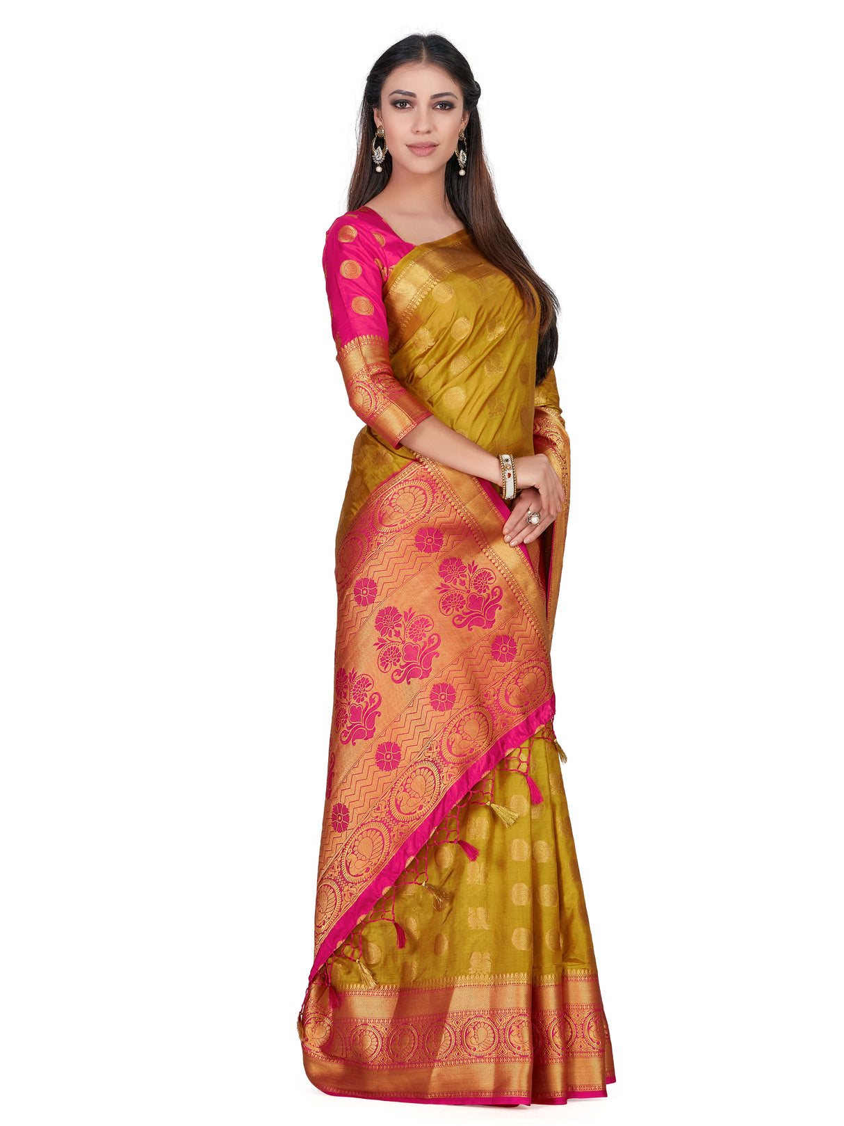 Mimosa Womens Art Silk Saree Kanjivaram Chiku Color