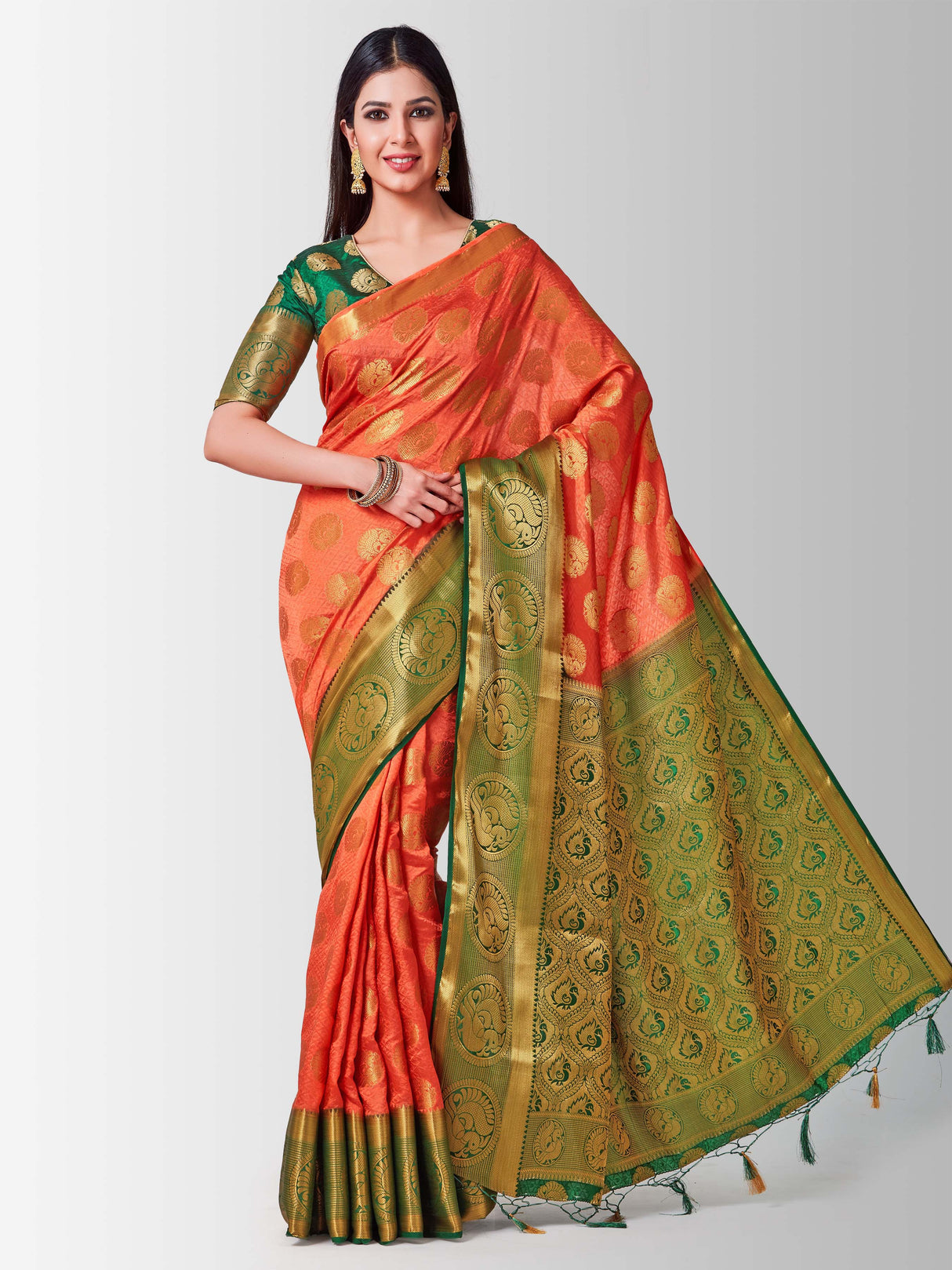 Mimosa Womens Art Silk Saree Kanjivaram Peach Color