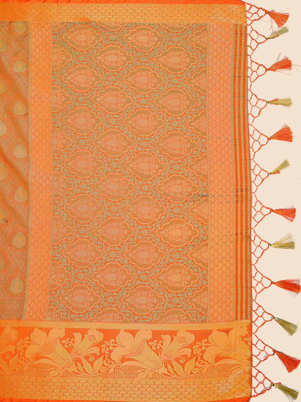 Mimosa Womens Art Silk Saree Kanjivaram Orange Color