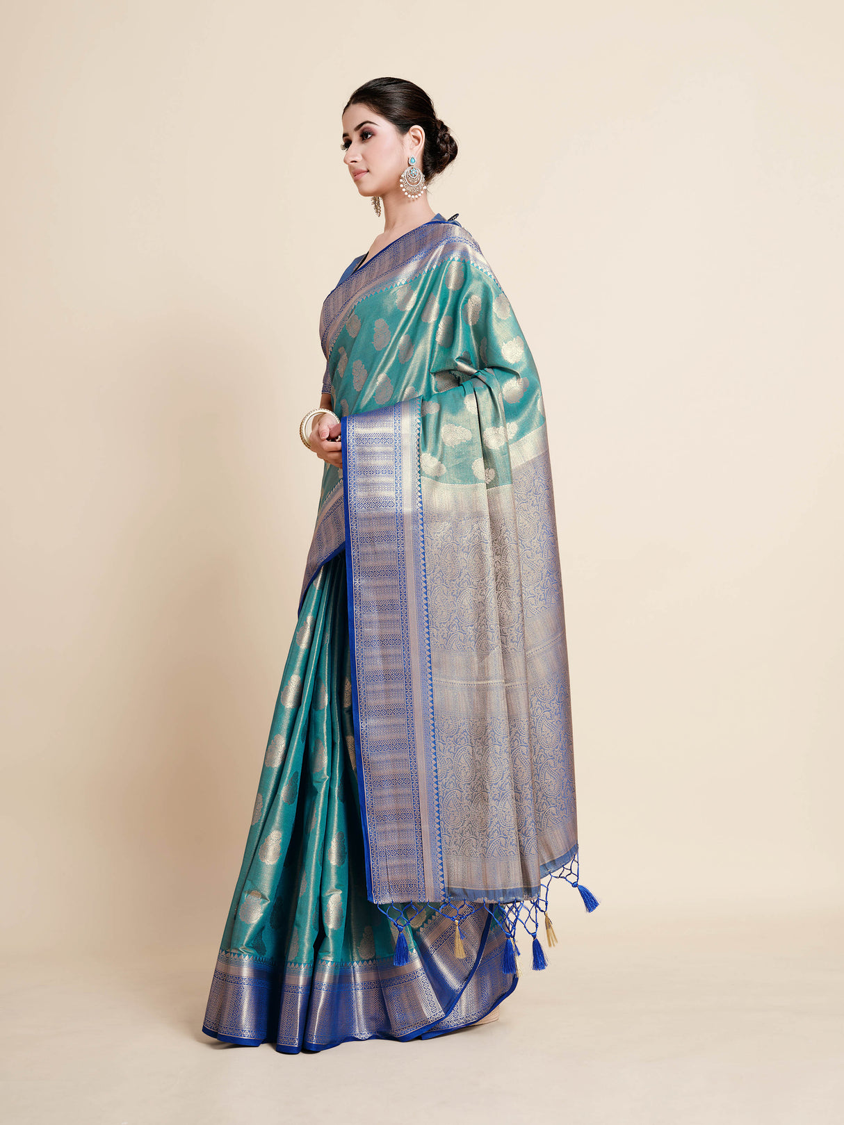 Mimosa Womens Art Silk Saree Kanjivaram Saffire Color