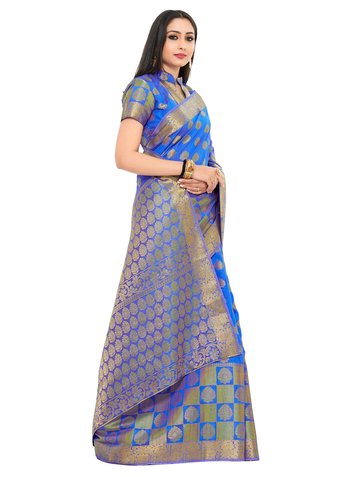 Mimosa Womens Art Silk Saree Kanjivaram Royal Blue Color