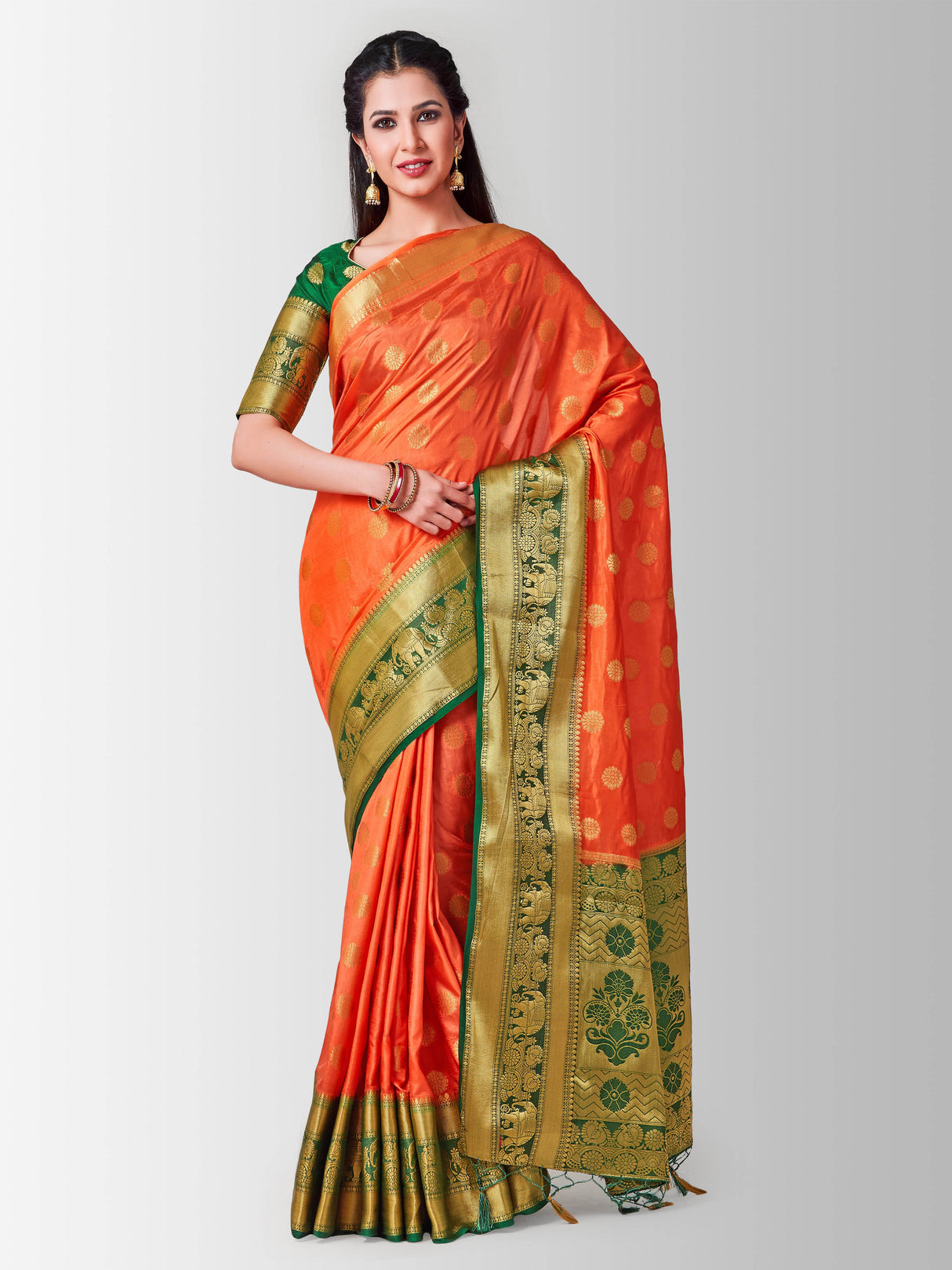 Mimosa Womens Art Silk Saree Kanjivaram Peach Color